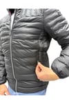 Erkek Kapitone Çizgili Desenli Kapüşonlu Slim Fit Şişme Casual Mont