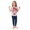 Floral Print Krem Kız Çocuk Kısa Kol Pijama Takım