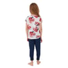 Floral Print Krem Kız Çocuk Kısa Kol Pijama Takım