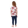 Floral Print Krem Kız Çocuk Kısa Kol Pijama Takım