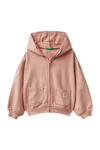 Kız Çocuk Bej Cebi Logo Detaylı Fermuarlı Kapüşonlu Sweatshirt