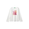 Kız Çocuk Ekru Önü Çok Renkli Baskılı Bisiklet Yaka Uzun Kollu T-Shirt