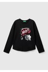 Kız Çocuk Önü Pullu Baskı Detaylı Etek Ucu Yuvarlak Uzun Kollu T-Shirt
