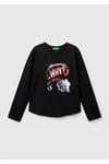 Kız Çocuk Önü Pullu Baskı Detaylı Etek Ucu Yuvarlak Uzun Kollu T-Shirt