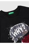Kız Çocuk Önü Pullu Baskı Detaylı Etek Ucu Yuvarlak Uzun Kollu T-Shirt