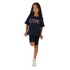 U.S. Polo Assn Lisanslı Written Flowers Lacivert Kız Çocuk Bermuda Takım