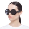 Gucci GG1242S 001 57-24 Kadın Füme Mat Camlı Siyah Asetat Geometrik Güneş Gözlüğü