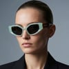 Off-White OERI063 5907 54-19 Kadın Güneş Gözlüğü – Mavi Cat Eye Çerçeve & Füme Mat Cam
