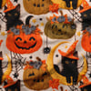 3 Boyutlu Cadı Kedileri ve Balkabakları Halloween Dijital Baskılı Kumaş