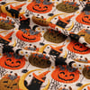 3 Boyutlu Cadı Kedileri ve Balkabakları Halloween Dijital Baskılı Kumaş
