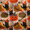 3 Boyutlu Cadı Kedileri ve Balkabakları Halloween Dijital Baskılı Kumaş