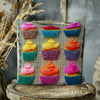 3 Boyutlu Hasır Üzerinde Renkli Cupcake Şöleni 3'lü Pano Kumaşı