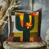 3 Boyutlu Patchwork Çölünün Çiçek Açan Dev Kaktüsü 3'lü Pano Kumaşı