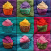 3 Boyutlu Renk Patlaması Cupcake'ler 3'lü Pano Kumaşı