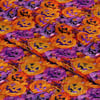 3 Boyutlu Turuncu ve Mor Işıltılı Halloween Balkabakları Desenli Dijital Baskılı Kumaş