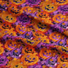 3 Boyutlu Turuncu ve Mor Işıltılı Halloween Balkabakları Desenli Dijital Baskılı Kumaş