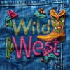 3 Boyutlu Wild West Nakışlı Denim Rüyası 3'lü Pano Kumaşı