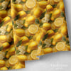 Altın Işıltılı Limon Bahçesi Dijital Baskılı Kumaş