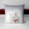 Beyaz Kedi Desenli 3'lü Pano Kumaşı