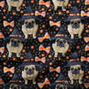 Cadı Şapkalı Sevimli Pug Köpekler Dijital Baskılı Kumaş