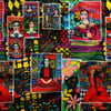 Canlı Renkli Frida Kahlo Desenli Dijital Baskılı Kumaş