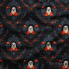 Gece Bahçesindeki Kırmızı Çiçekli Tatlı Hayaletler Dijital Baskılı Kumaş