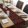 Karanlık Zeminde Kırmızı Çiçeklerin Yılbaşı Işıltısı – 3D Poinsettia Dijital Baskılı Kumaş