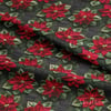 Karanlık Zeminde Kırmızı Çiçeklerin Yılbaşı Işıltısı – 3D Poinsettia Dijital Baskılı Kumaş