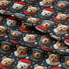 Kırmızı Bere ve Mavi Şapkalı Teddy Ayıcıklar Dijital Baskılı Kumaş
