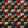 Kırmızı & Lacivert Tonlarda Teddy Ayıcıklar Dijital Baskılı Kumaş
