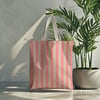 Krem – Şeker Pembesi 2,5 cm Çizgili Dijital Baskılı Kumaş
