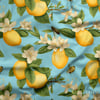 Mavi Bahçede Limon ve Arı Senfonisi Dijital Baskılı Kumaş