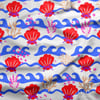 Mercan Dalgaları ve Fiyonklu Deniz Kabukları  Dijital Baskılı Kumaş