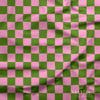 Mini Pembe Yeşil Dama Dokusu Dijital Baskılı Kumaş