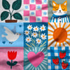 Mutluluk Kareleri Patchwork Dijital Baskılı Kumaş