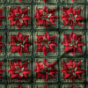 Örgü Karelerin Kırmızı Yılbaşı Çiçeği – 3D Poinsettia Dijital Baskılı Kumaş