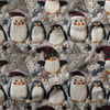 Örgü Penguenlerin Işıltılı Kış Rüyası – 3D Yılbaşı Dijital Baskılı Kumaş