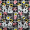 Papatyalı & Pembe Çiçekli Kardan Adam Neşesi – 3D Kış Dijital Baskılı Kumaş