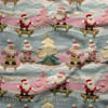 Pastel Kaykaylı Noel Babaların Kış Masalı Dijital Baskılı Kumaş