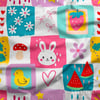 Pastel Patchwork Tavşan ve Meyveli Bahçe Dijital Baskılı Kumaş