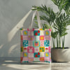 Pastel Patchwork Tavşan ve Meyveli Bahçe Dijital Baskılı Kumaş