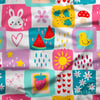Pastel Patchwork Tavşan ve Meyveli Bahçe Dijital Baskılı Kumaş