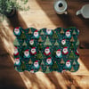 Renkli Ağaçların Neşeli Noel Babası – 3D Yılbaşı Örgü Dijital Baskılı Kumaş