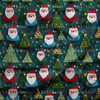 Renkli Ağaçların Neşeli Noel Babası – 3D Yılbaşı Örgü Dijital Baskılı Kumaş