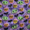 Renkli Halloween Cupcakeleri, Yarasalar ve Örümcek Ağları Dijital Baskılı Kumaş