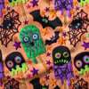 Renkli Halloween Dondurmaları, Yarasalar ve Örümcek Ağları Dijital Baskılı Kumaş
