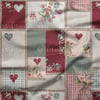 Rustik Patchwork Kalp ve Gül Dijital Baskılı Kumaş