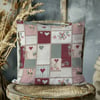 Rustik Patchwork Kalp ve Gül Dijital Baskılı Kumaş