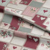 Rustik Patchwork Kalp ve Gül Dijital Baskılı Kumaş