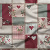 Rustik Patchwork Kalp ve Gül Dijital Baskılı Kumaş